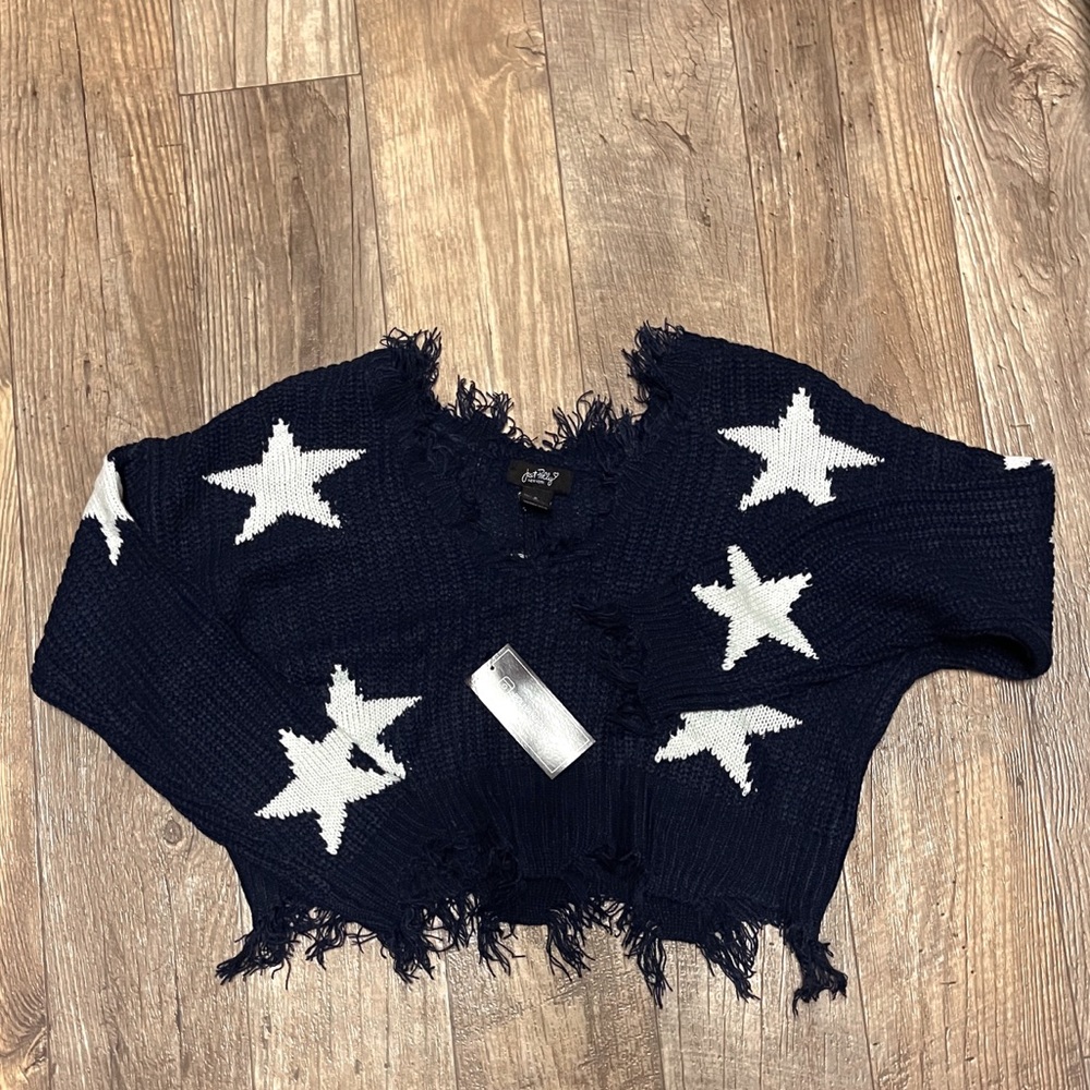 ☃️/knitted cropped blue sweater with stars /☃️